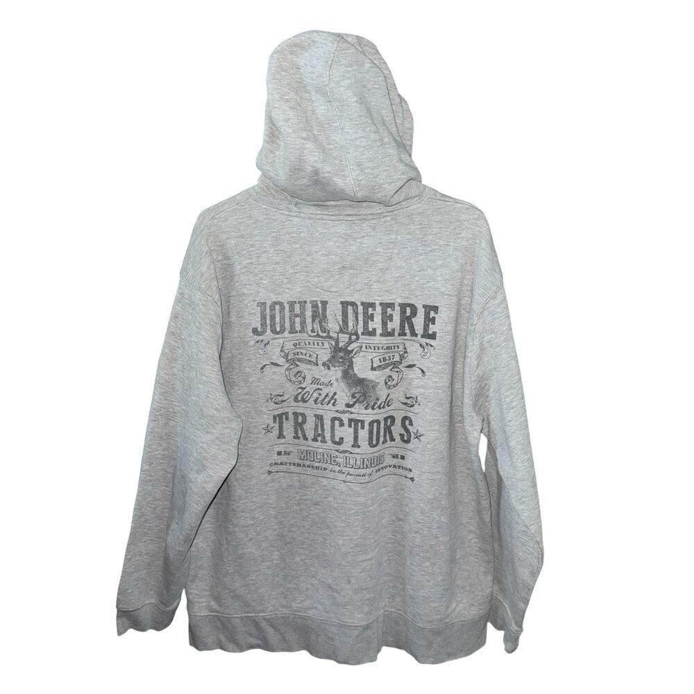 John Deere‎ Hoodie XL Gray Outdoor Pullover Tractors Moline IL Graphic READ